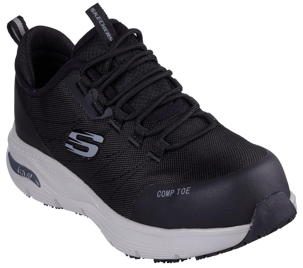 Women Skechers Work: Arch Fit SR - Ebinal Lace Up Shoes Black / Grey  USA |  7691-NXCGU