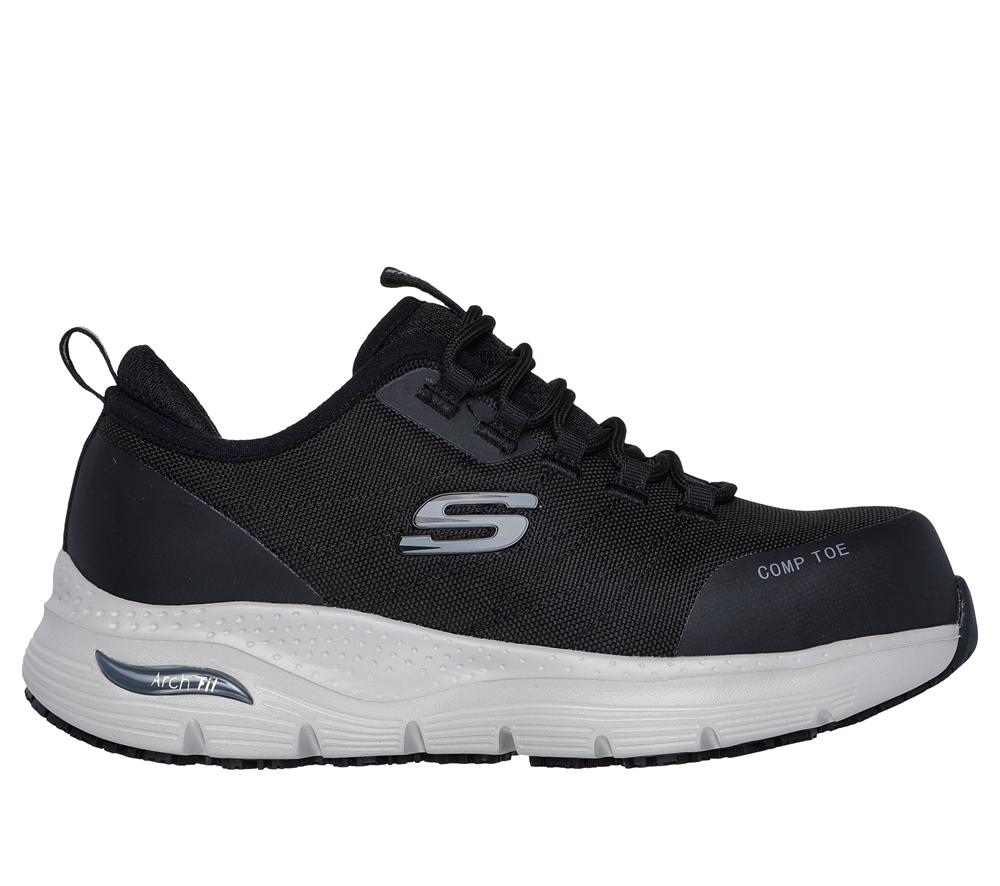Women Skechers Work: Arch Fit SR - Ebinal Lace Up Shoes Black / Grey  USA |  7691-NXCGU