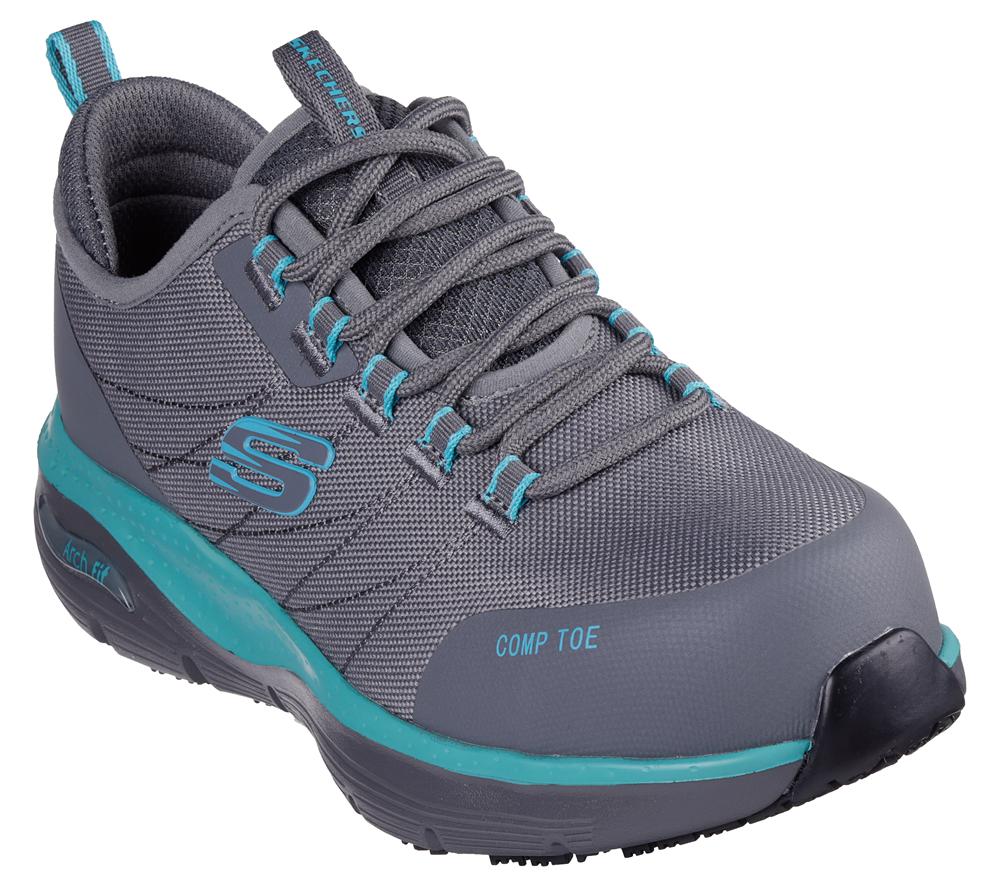 Women Skechers Work: Arch Fit SR - Ebinal Work Shoes Grey / Aqua  USA |  7613-KQNFR