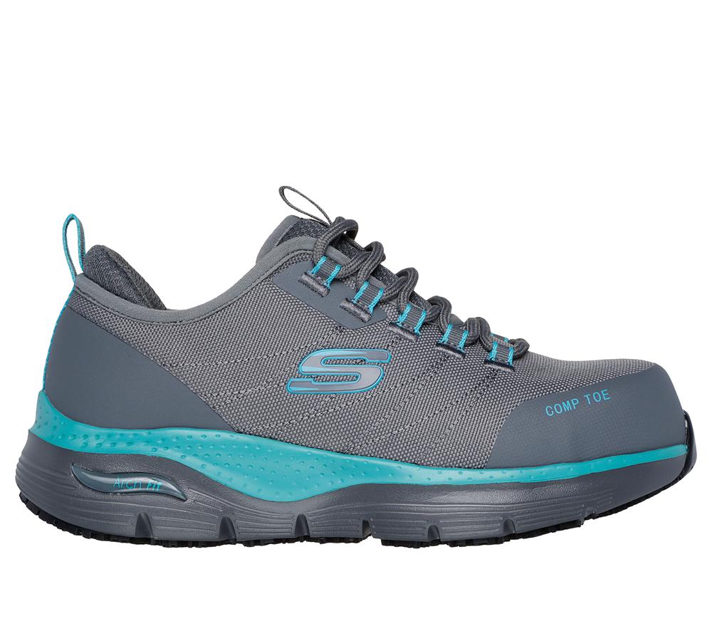Women Skechers Work: Arch Fit SR - Ebinal Work Shoes Grey / Aqua  USA |  7613-KQNFR