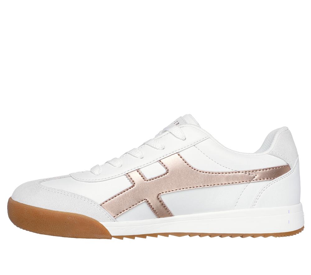 Women Skechers Zinger - Metallic Roads Lace Up Shoes White / Rose Gold  USA |  0867-JZGCP