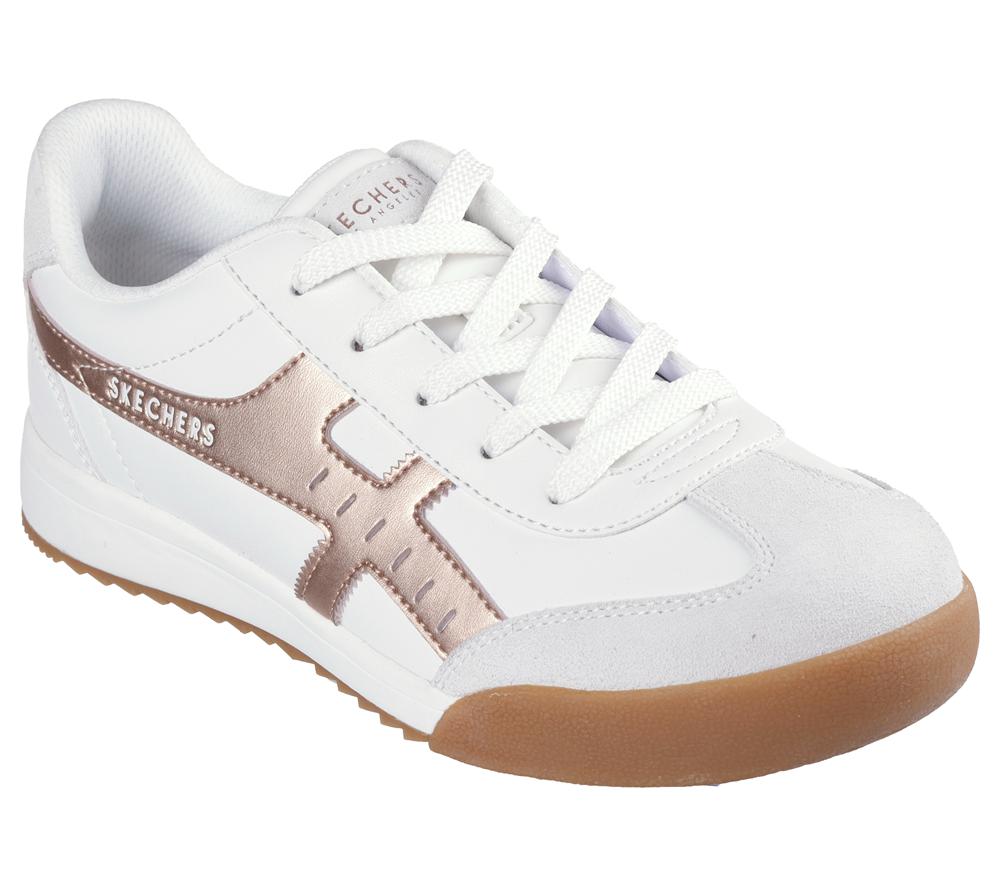 Women Skechers Zinger - Metallic Roads Lace Up Shoes White / Rose Gold  USA |  0867-JZGCP