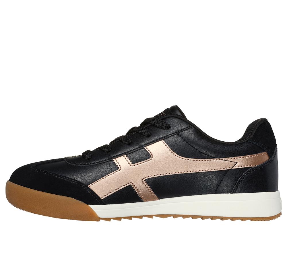 Women Skechers Zinger - Metallic Roads Lace Up Shoes Black / Rose Gold  USA |  5327-ISTPX