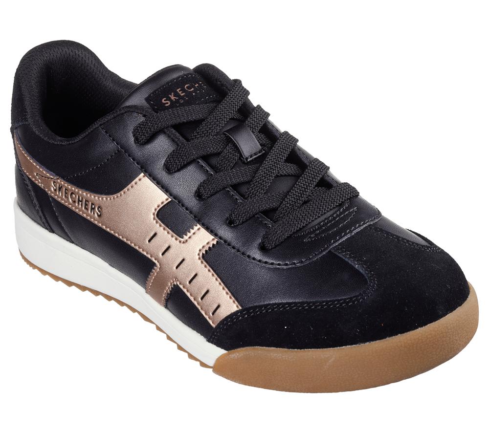 Women Skechers Zinger - Metallic Roads Lace Up Shoes Black / Rose Gold  USA |  5327-ISTPX