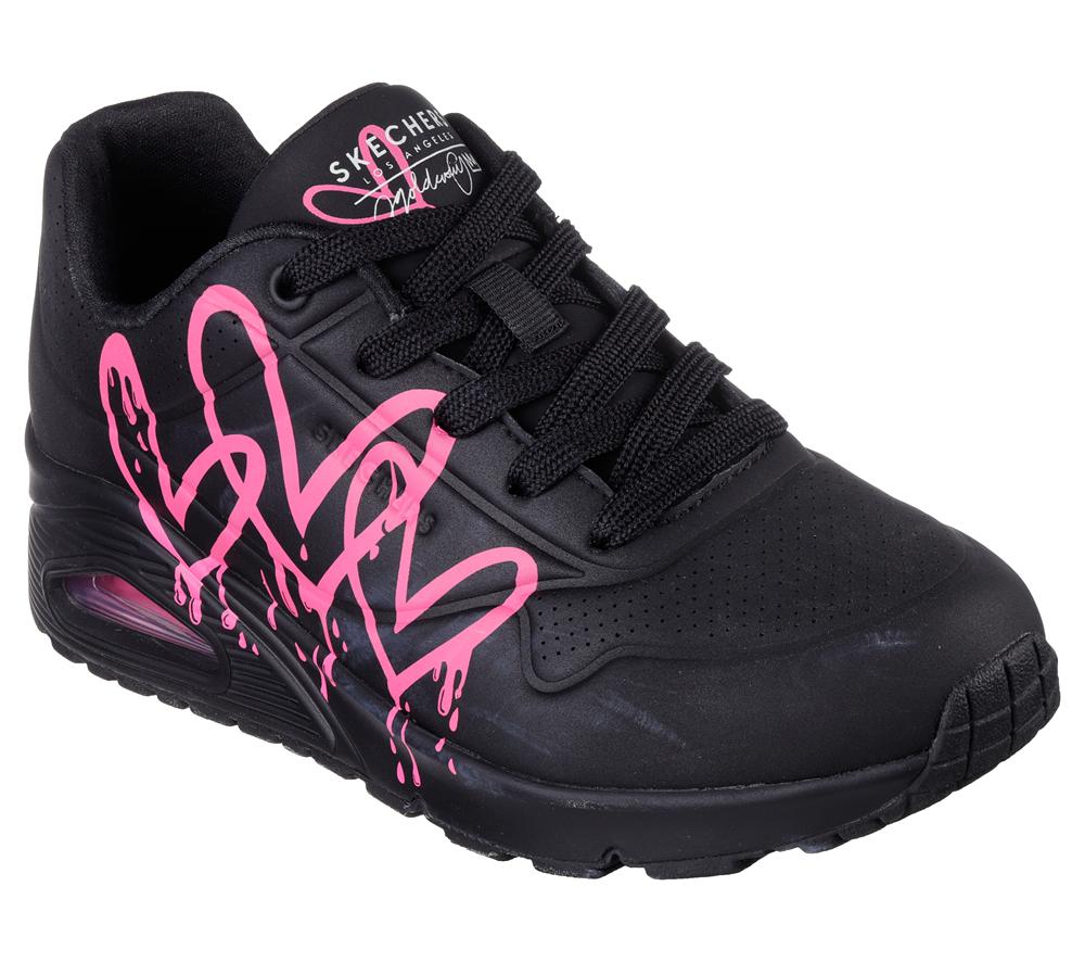 Women Skechers x JGoldcrown: Uno - Dripping In Love Wedges Black / Pink  USA |  8129-NSAXJ
