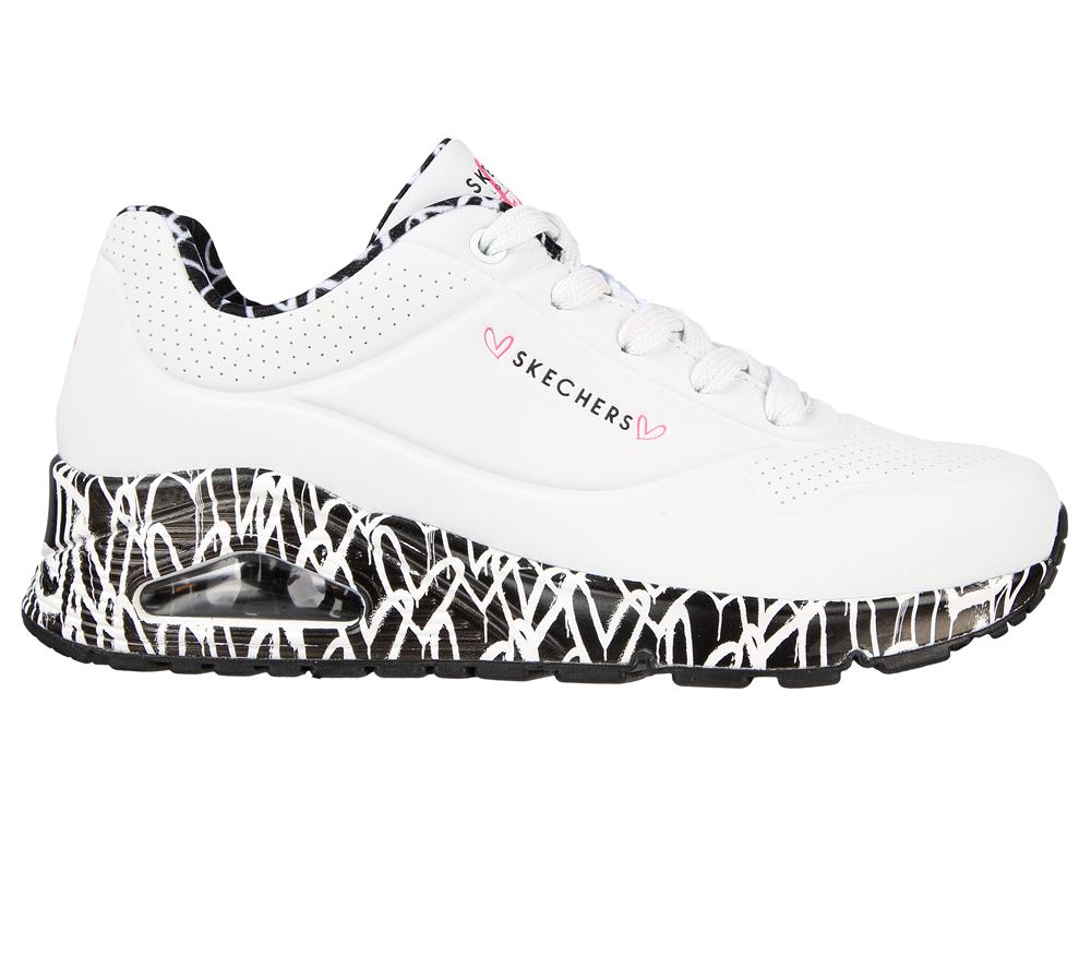 Women Skechers x JGoldcrown: Uno - Loving Love Wedges White / Black  USA |  5217-XILFP