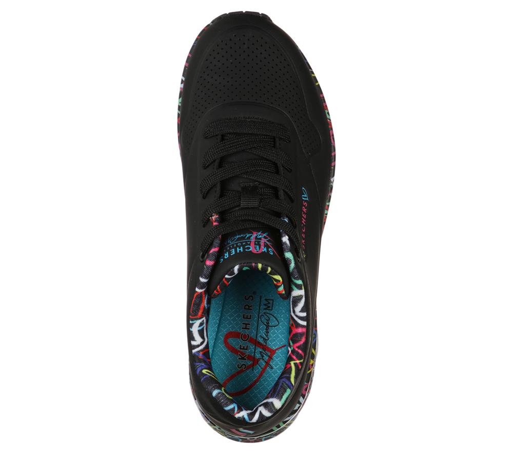 Women Skechers x JGoldcrown: Uno - Loving Love Lace Up Shoes Black  USA |  0731-ARTVL