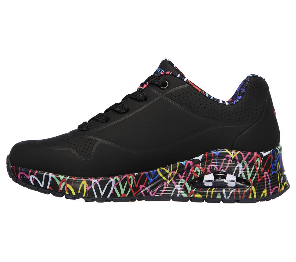 Women Skechers x JGoldcrown: Uno - Loving Love Lace Up Shoes Black  USA |  0731-ARTVL
