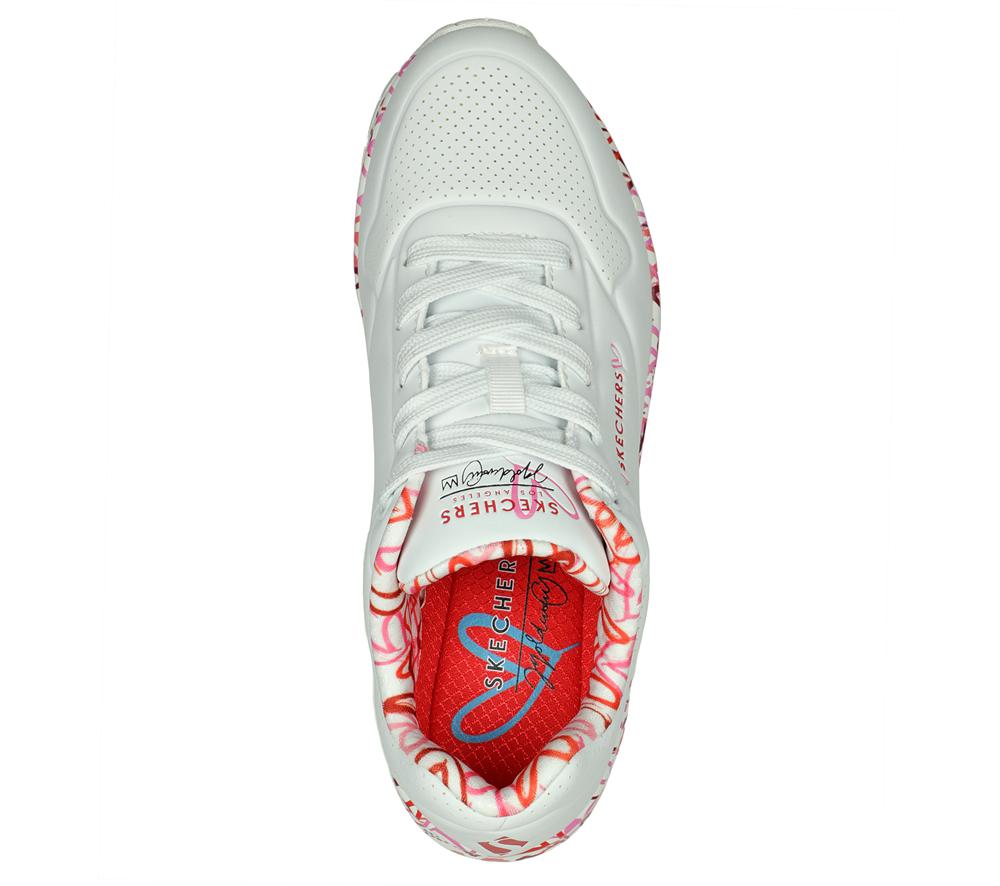 Women Skechers x JGoldcrown: Uno - Loving Love Sneakers White / Red / Pink  USA |  8230-MTPQI