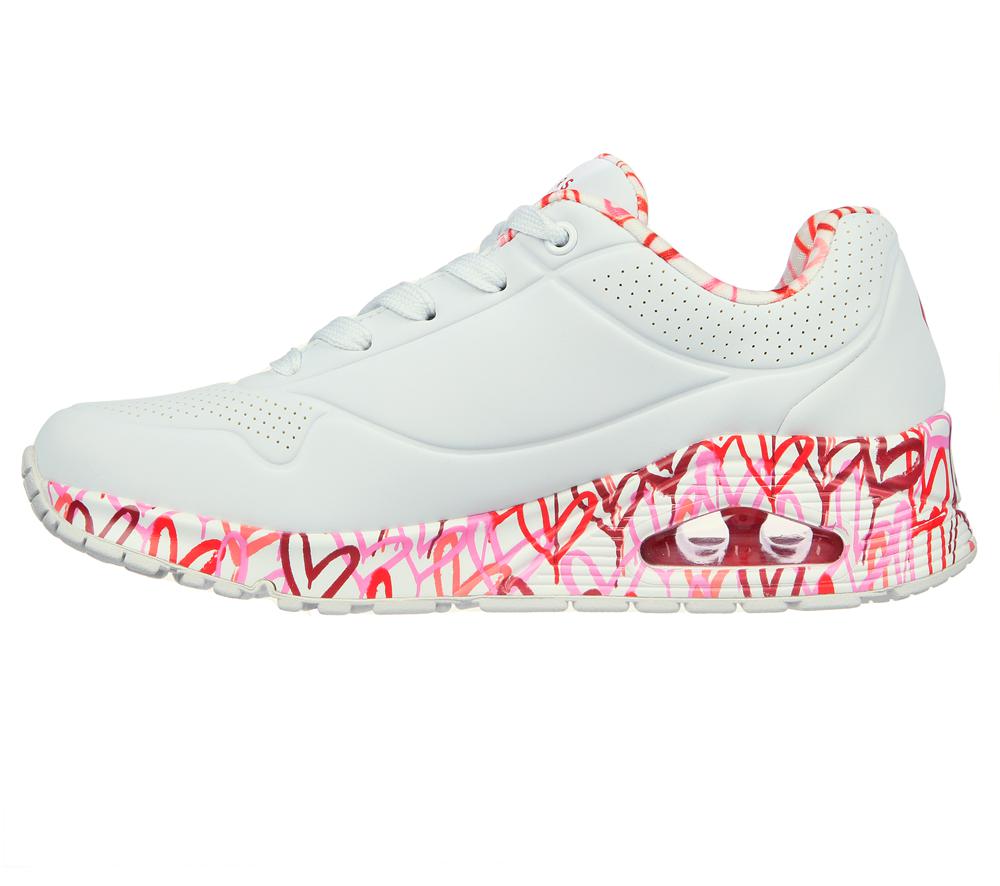 Women Skechers x JGoldcrown: Uno - Loving Love Sneakers White / Red / Pink  USA |  8230-MTPQI