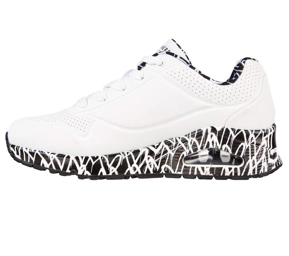 Women Skechers x JGoldcrown: Uno - Loving Love Sneakers White / Black  USA |  2346-ARFXM