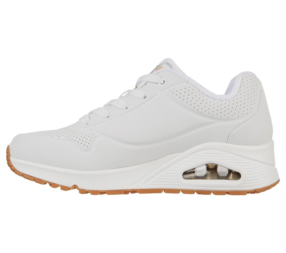 Women Skechers x JGoldcrown: Uno - Metallic Love Wedges White / Gold  USA |  1703-SCWGY