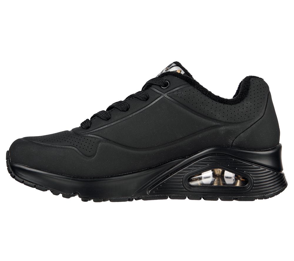 Women Skechers x JGoldcrown: Uno - Metallic Love Wedges Black / Gold  USA |  9760-TKHXV