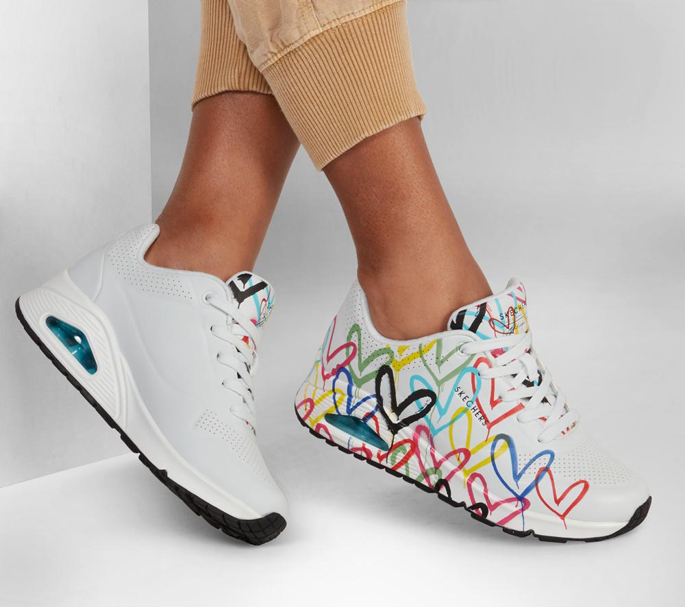 Women Skechers x JGoldcrown: Uno - Spread the Love Wedges White / Multicolor  USA |  5419-WZGVA