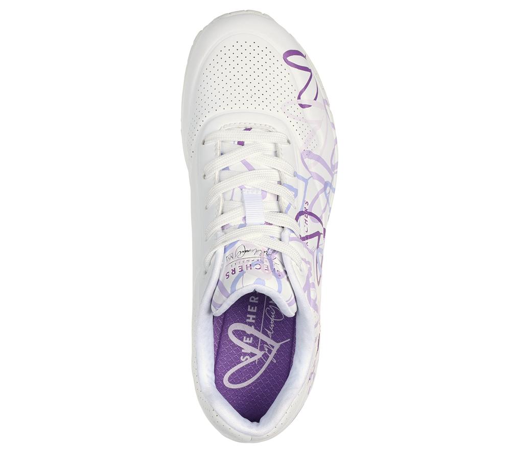 Women Skechers x JGoldcrown: Uno - Spread the Love Wedges White / Light Purple  USA |  0526-YNEOR