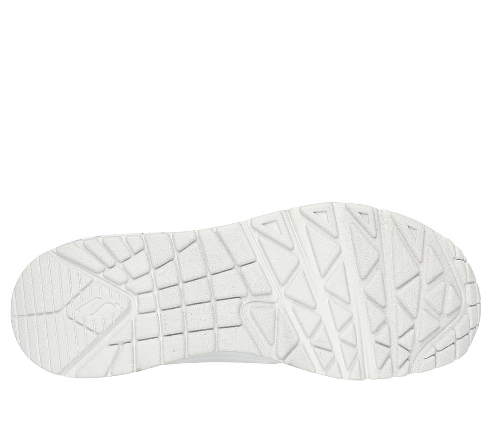 Women Skechers x JGoldcrown: Uno - Spread the Love Wedges White / Light Purple  USA |  0526-YNEOR