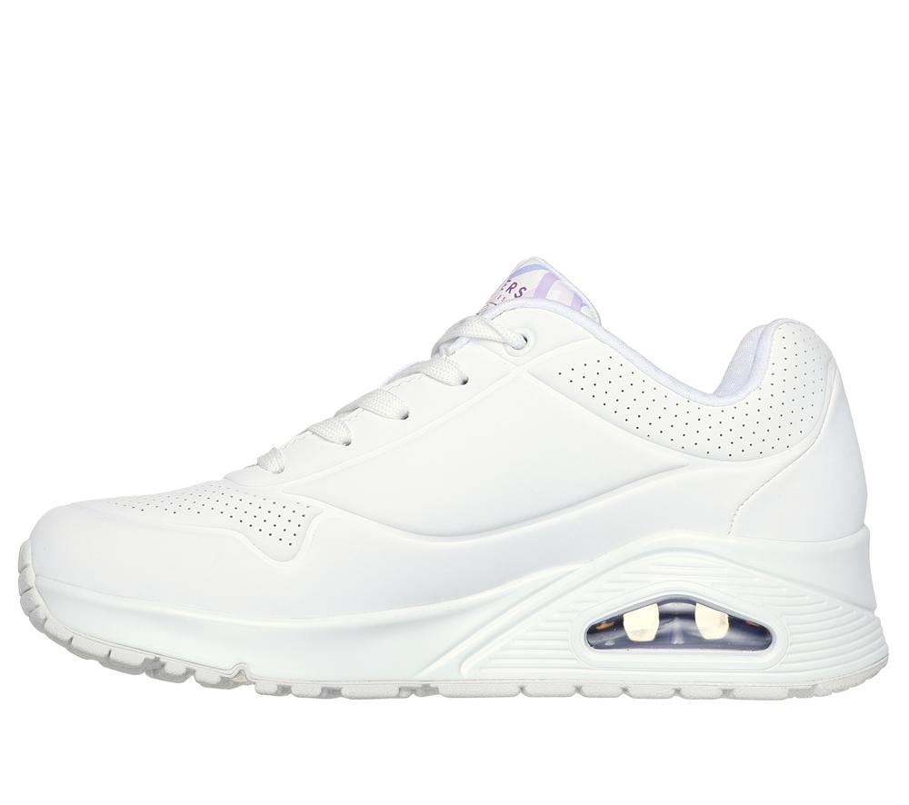 Women Skechers x JGoldcrown: Uno - Spread the Love Wedges White / Light Purple  USA |  0526-YNEOR