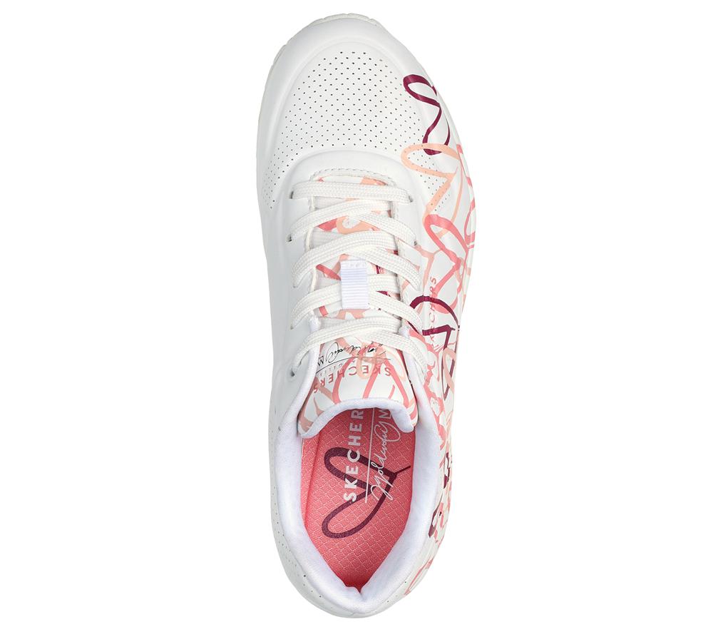 Women Skechers x JGoldcrown: Uno - Spread the Love Wedges White / Coral  USA |  3965-KYFNJ