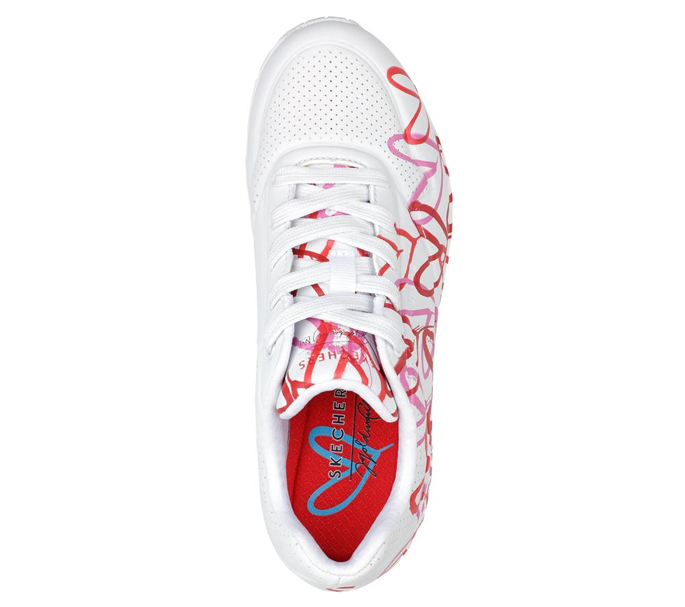 Women Skechers x JGoldcrown: Uno - Spread the Love Sneakers White / Red / Pink  USA |  0935-NSUGR