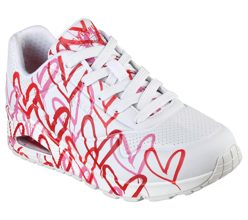 Women Skechers x JGoldcrown: Uno - Spread the Love Sneakers White / Red / Pink  USA |  0935-NSUGR
