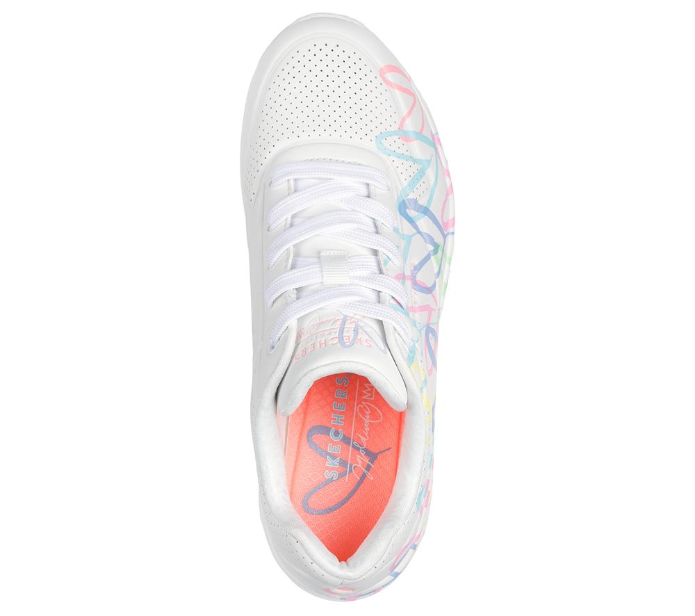 Women Skechers x JGoldcrown: Uno - Spread the Love Sneakers White / Pink Turquoise  USA |  1598-HIYRM