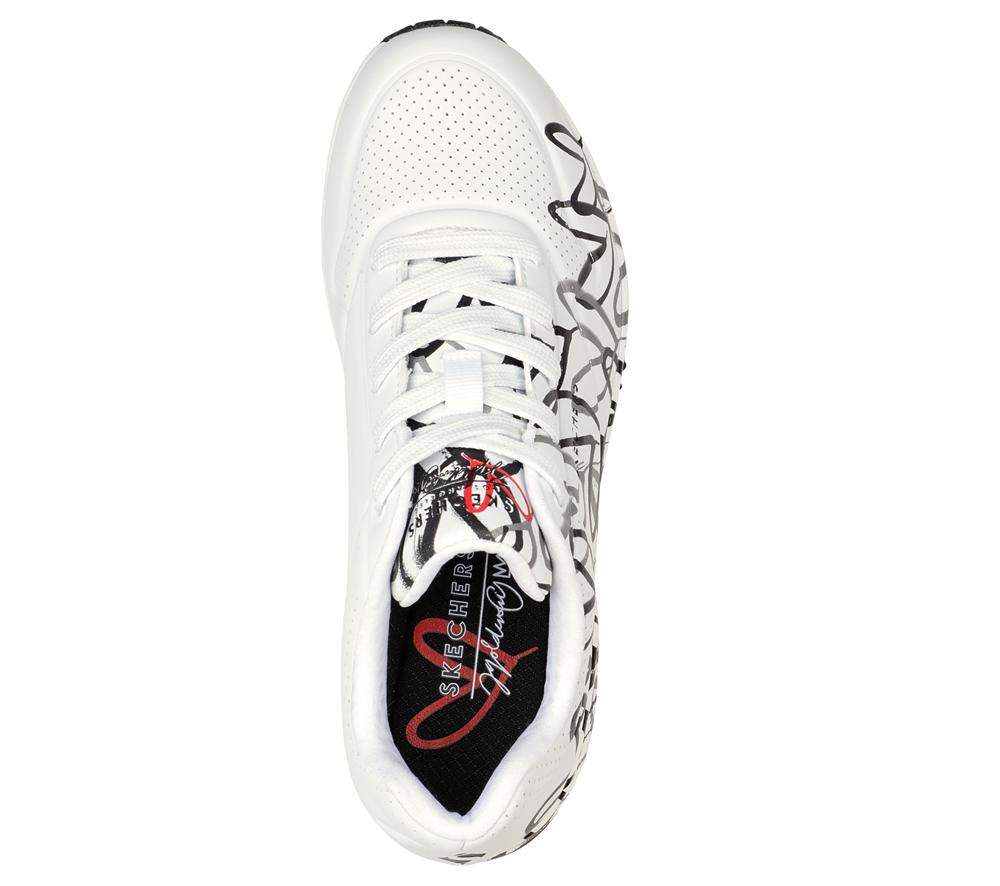 Women Skechers x JGoldcrown: Uno - Spread the Love Sneakers White / Blue / Gray  USA |  1625-FCGOA