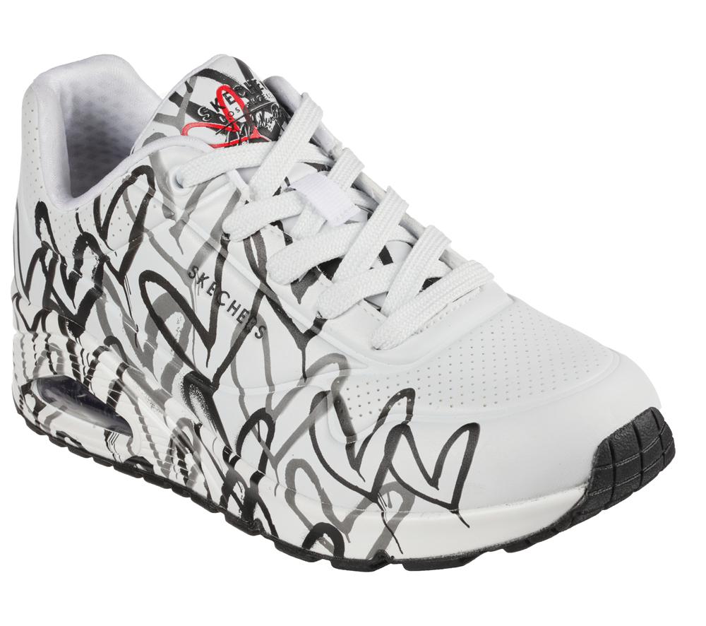 Women Skechers x JGoldcrown: Uno - Spread the Love Sneakers White / Blue / Gray  USA |  1625-FCGOA
